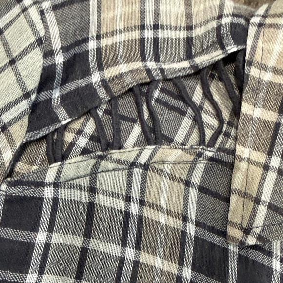 Free People Gauzy Knit Plaid Cutout Button-Up Shirt - Picture 4 of 5